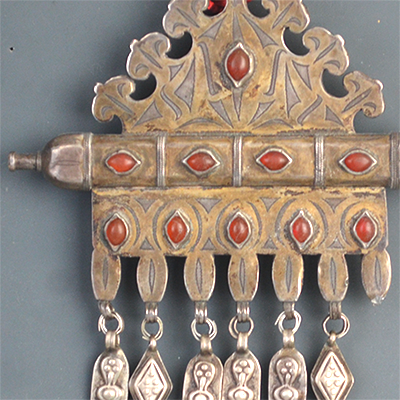 Silver Turkman "Mountain" Pendant with Gilt & Tassels