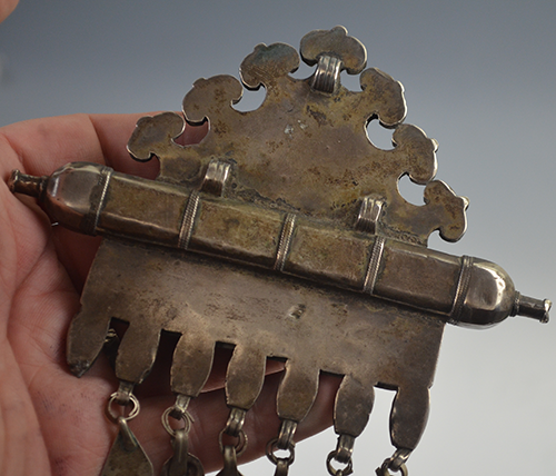 Silver Turkman "Mountain" Pendant with Gilt & Tassels