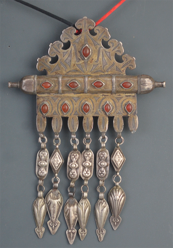 Silver Turkman "Mountain" Pendant with Gilt & Tassels